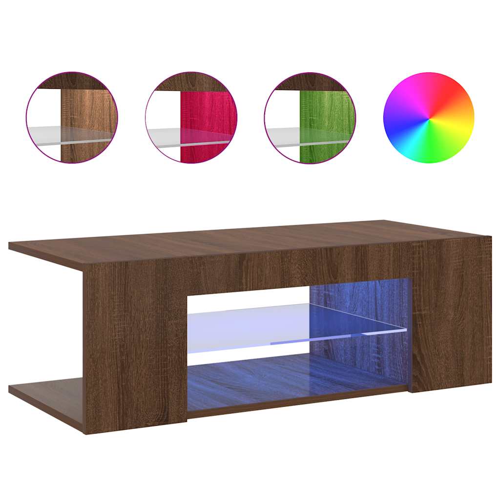 tv-bord med LED-lys 90x39x30 cm brun egetræsfarve