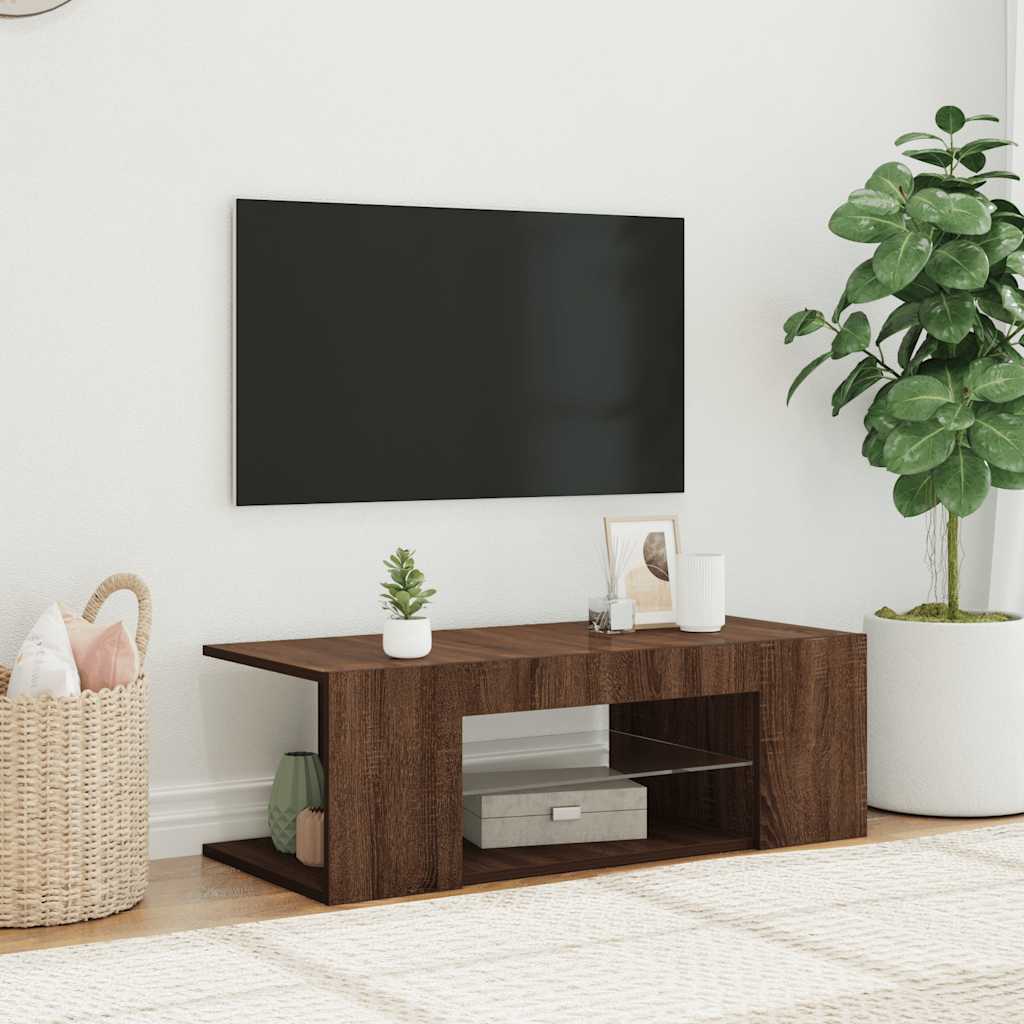 tv-bord med LED-lys 90x39x30 cm brun egetræsfarve