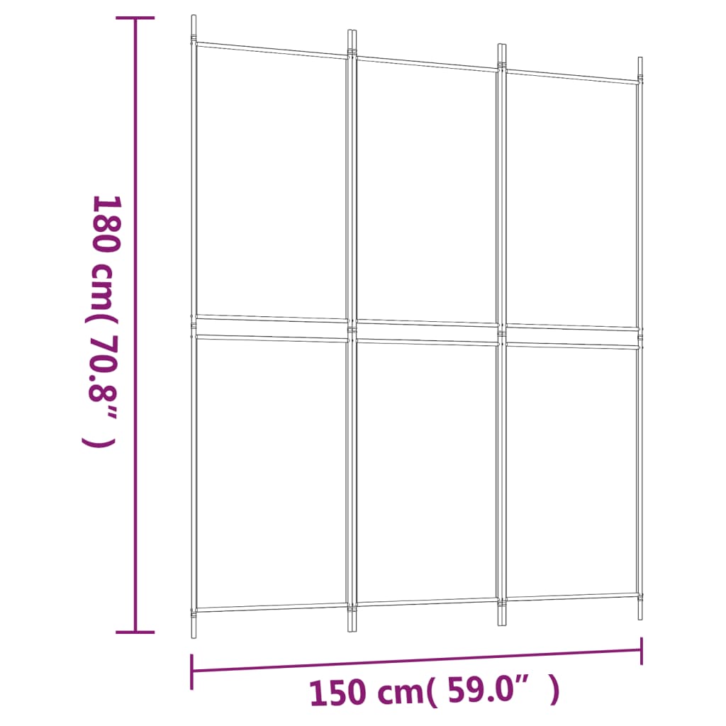 3-panels rumdeler 150x180 cm stof antracitgrå