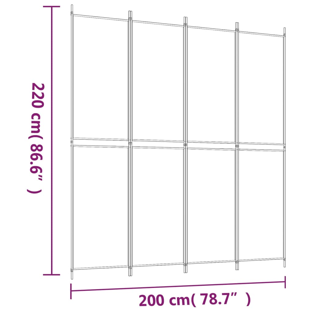 4-panels rumdeler 200x220 cm stof hvid