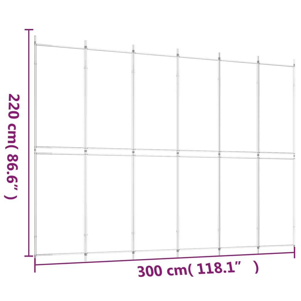 6-panels rumdeler 300x220 cm stof hvid