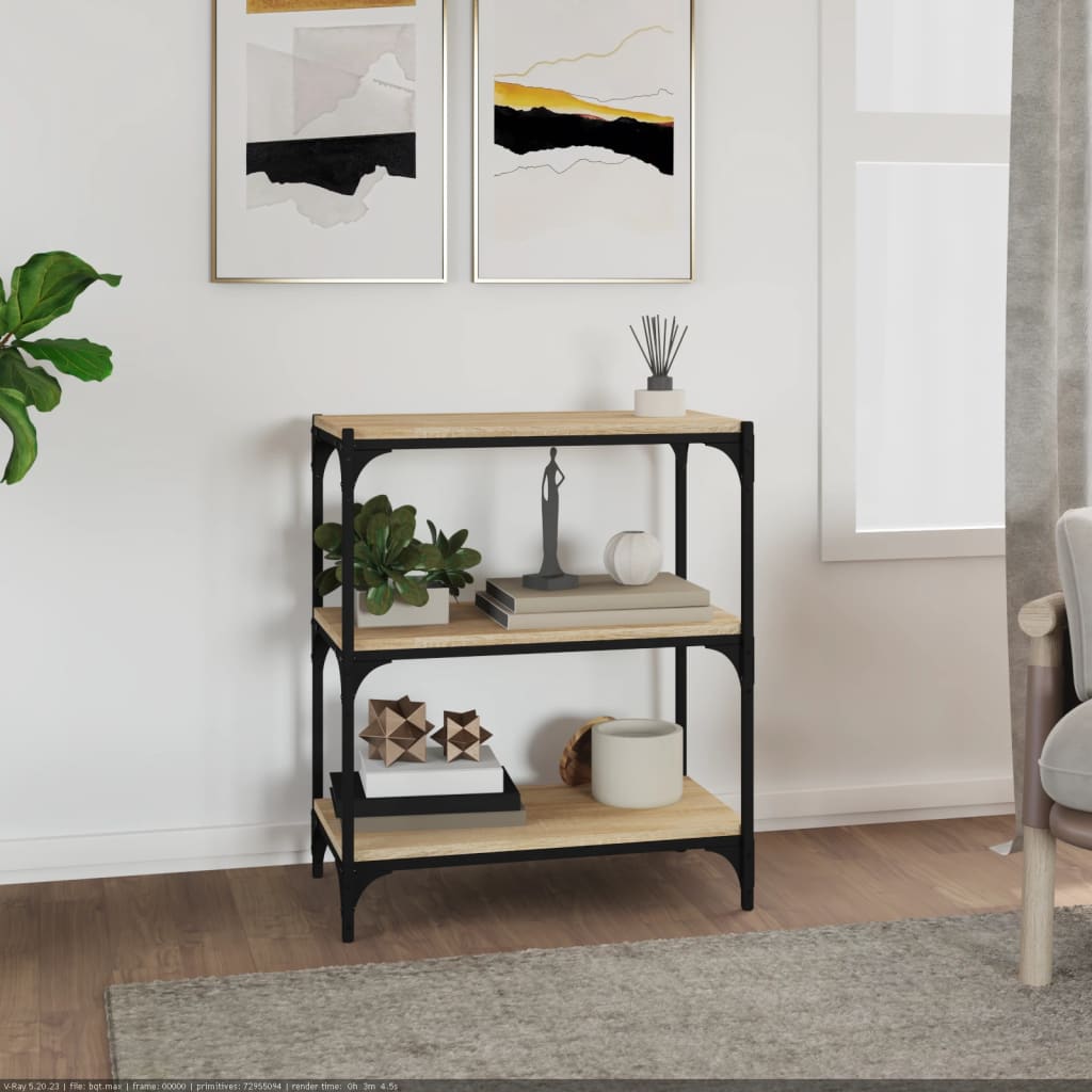 bogreol 60x33x70,5 cm konstrueret træ og stål sonoma-eg billede