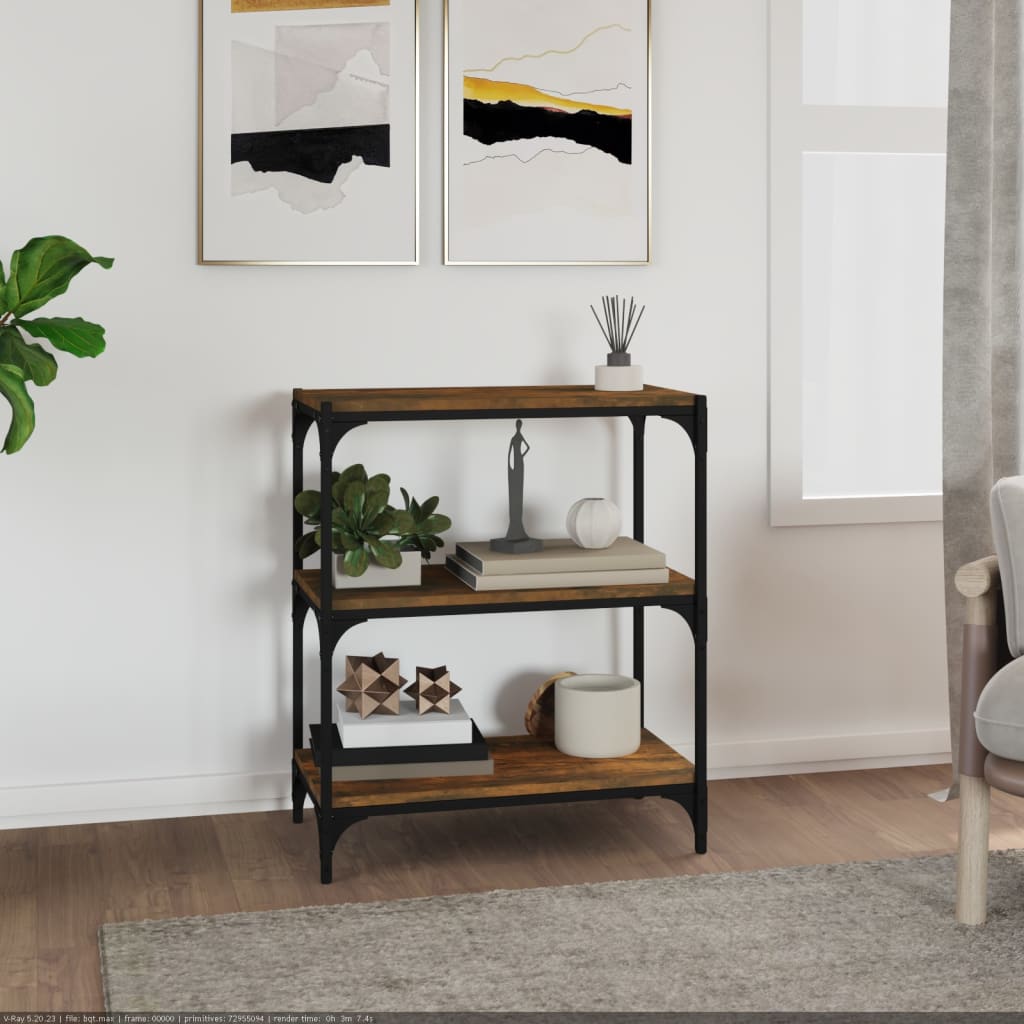 bogreol 60x33x70,5 cm konstrueret træ og stål røget egetræ