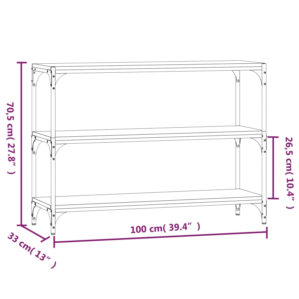 bogreol 100x33x70,5 cm konstrueret træ og stål sonoma-eg