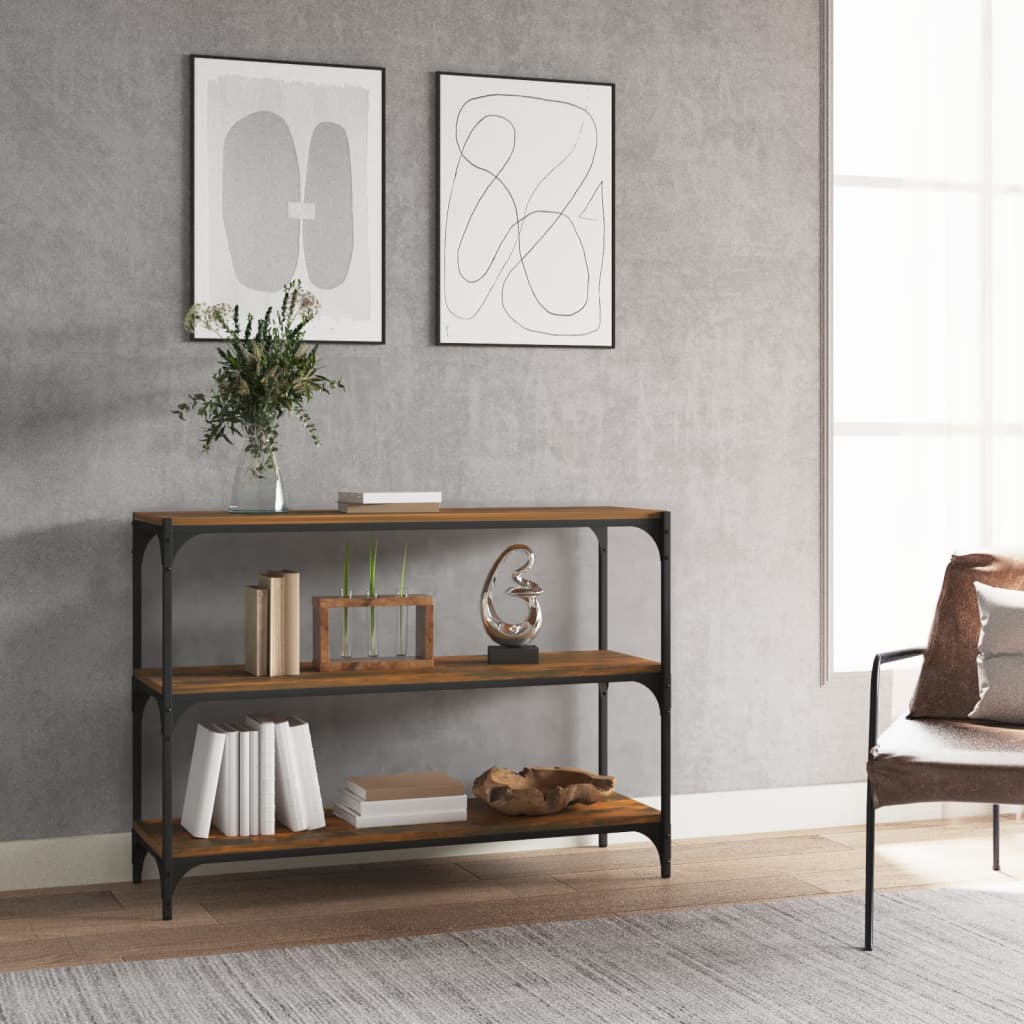 bogreol 100x33x70,5 cm konstrueret træ og stål røget egetræ