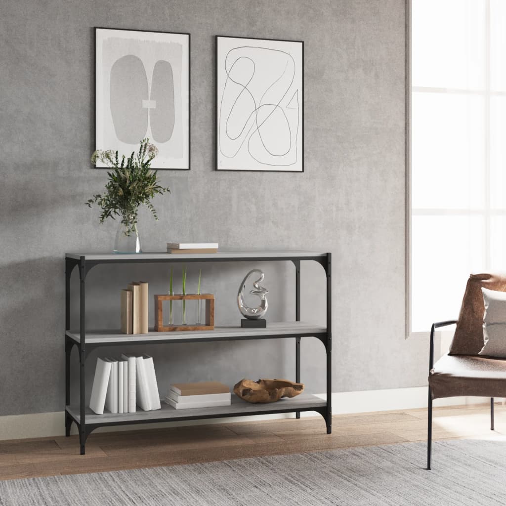 bogreol 100x33x70,5 cm konstrueret træ og stål grå sonoma-eg