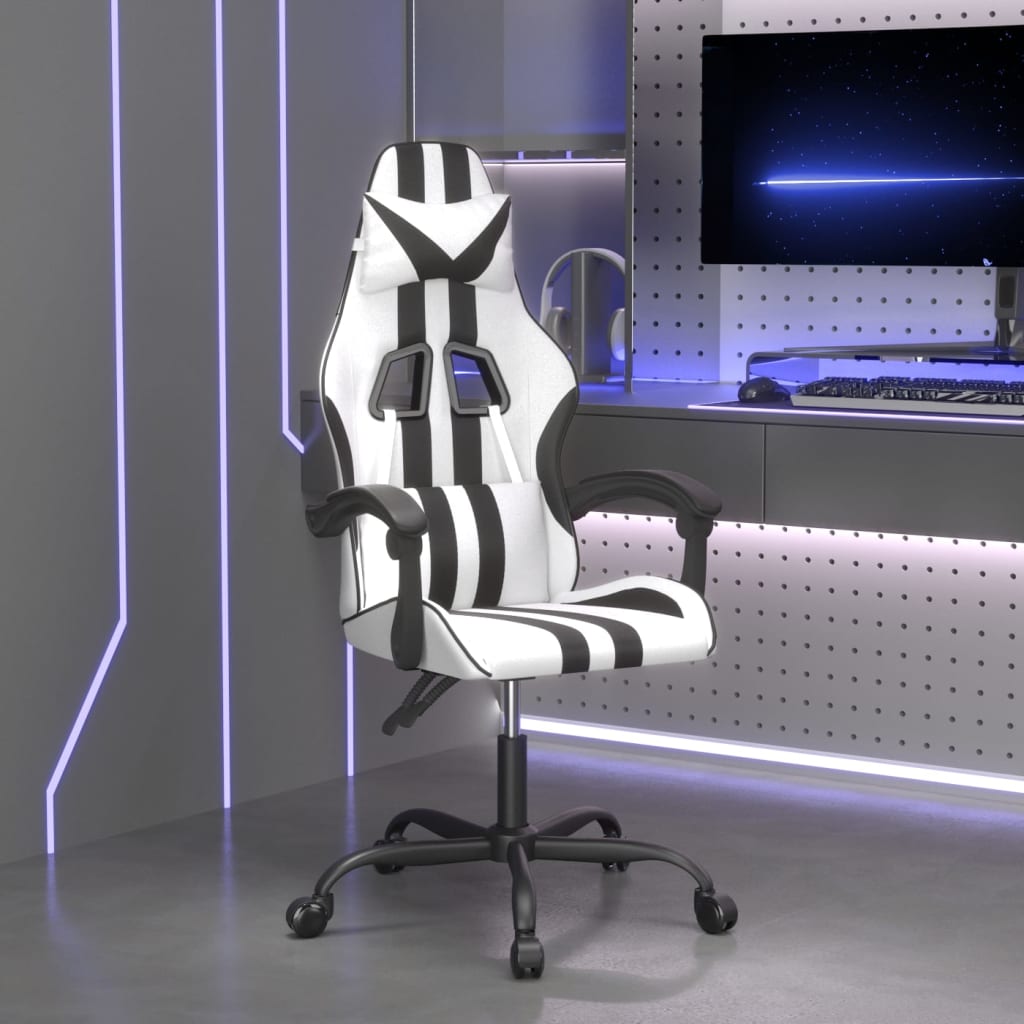 drejelig gamingstol kunstlæder hvid og sort