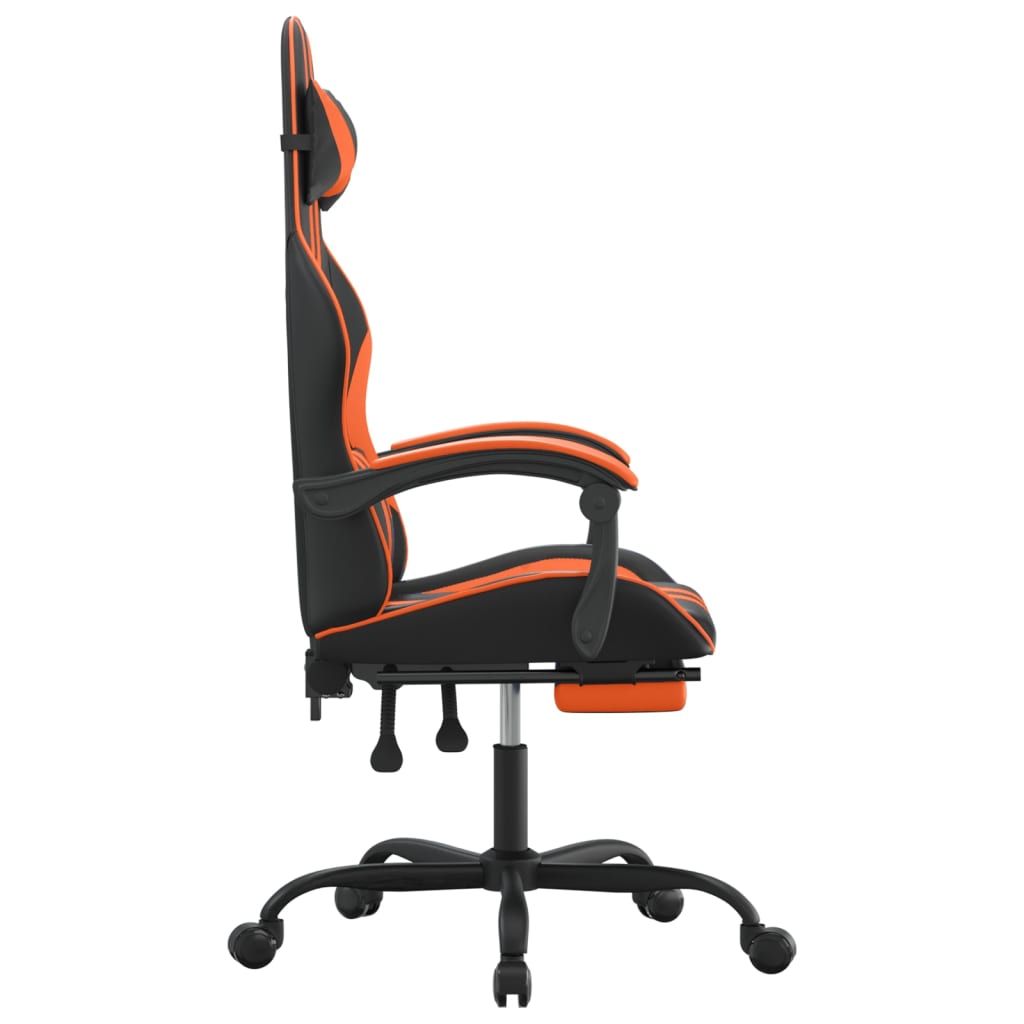 drejelig gamingstol med fodstøtte kunstlæder sort og orange