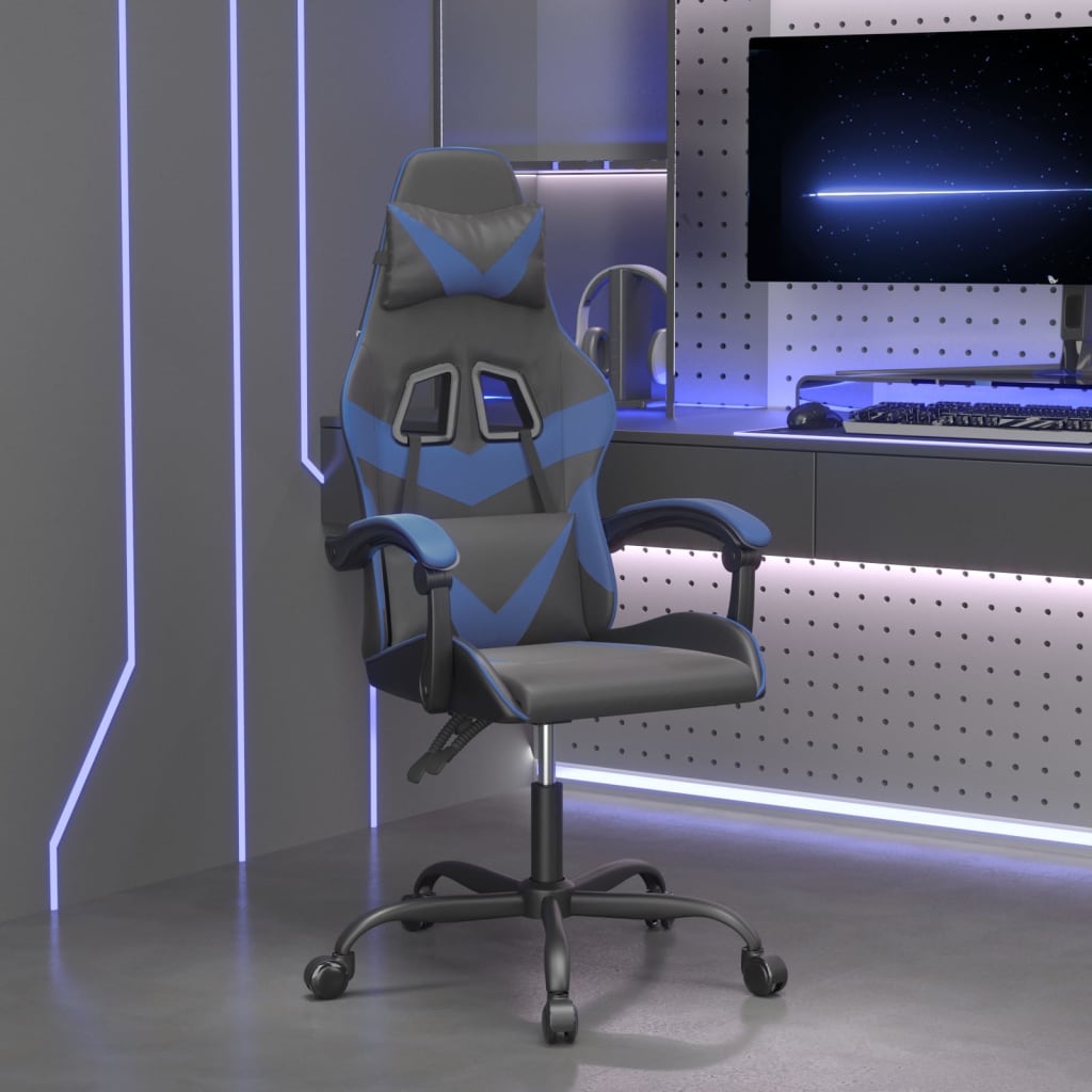 drejelig gamingstol kunstlæder sort og blå