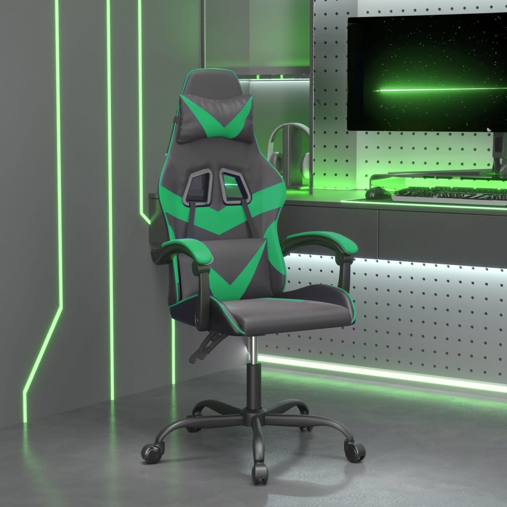 drejelig gamingstol kunstlæder sort og grøn