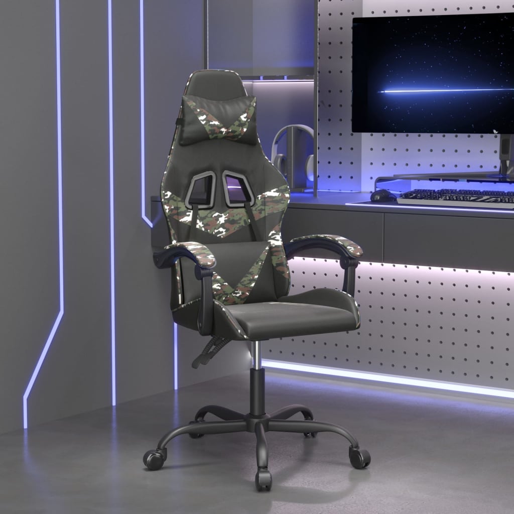 drejelig gamingstol kunstlæder sort og camouflage