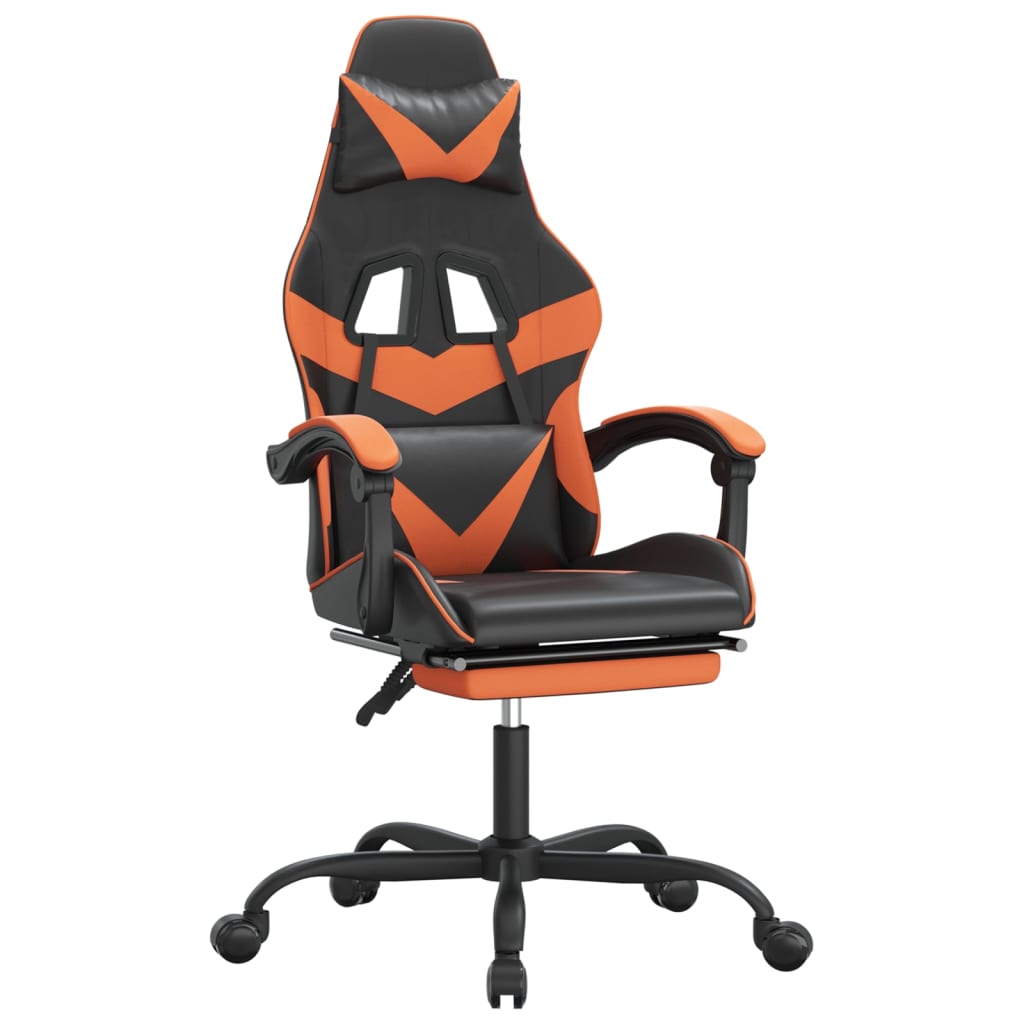 drejelig gamingstol med fodstøtte kunstlæder sort og orange