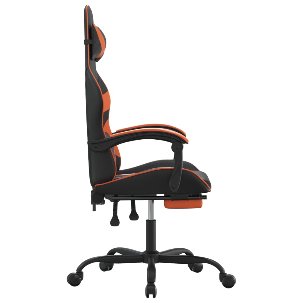 drejelig gamingstol med fodstøtte kunstlæder sort og orange