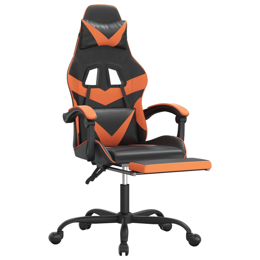 drejelig gamingstol med fodstøtte kunstlæder sort og orange