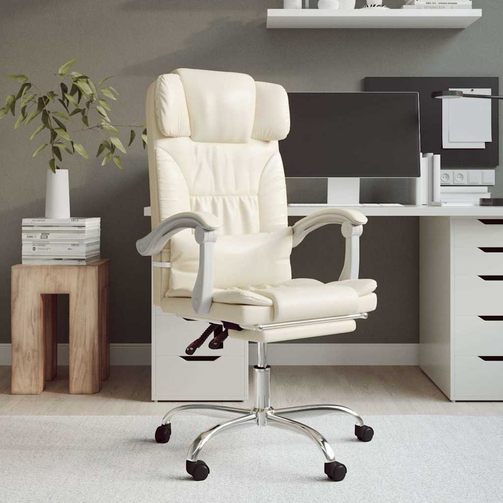 kontorstol med massagefunktion kunstlæder cremefarvet