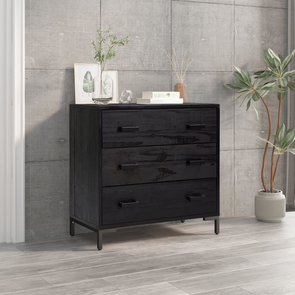 kommode 75x35x70 cm massivt fyrretræ sort