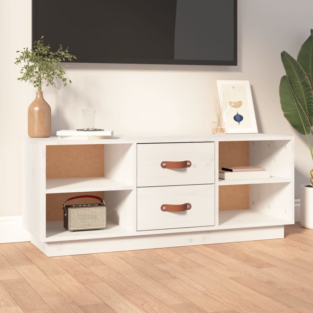 tv-bord 100x34x40 cm massivt fyrretræ hvid