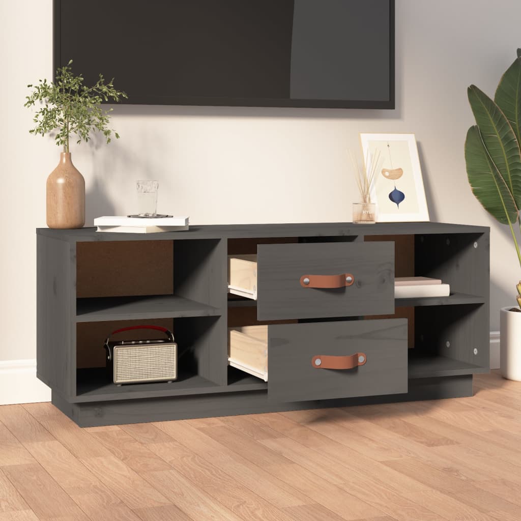 tv-bord 100x34x40 cm massivt fyrretræ grå