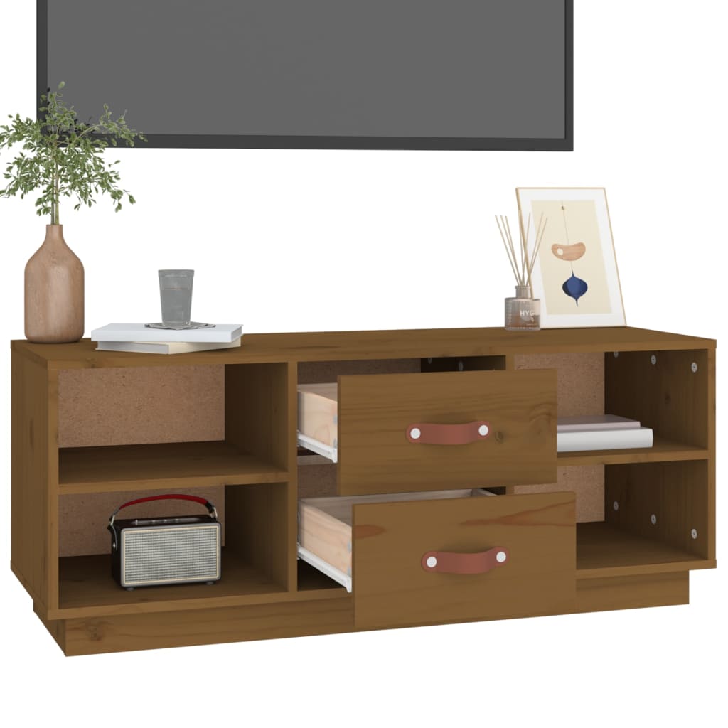 tv-bord 100x34x40 cm massivt fyrretræ gyldenbrun