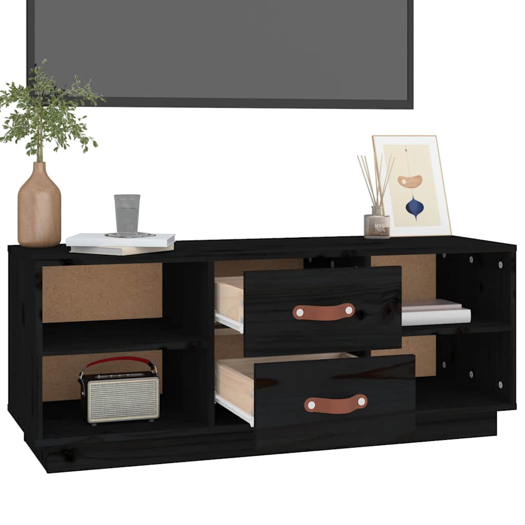 tv-bord 100x34x40 cm massivt fyrretræ sort