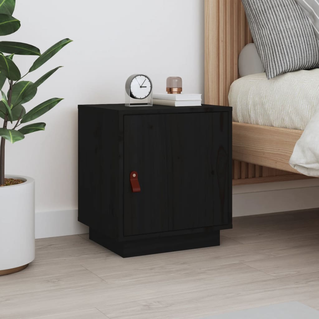 sengebord 40x34x45 cm massivt fyrretræ sort billede