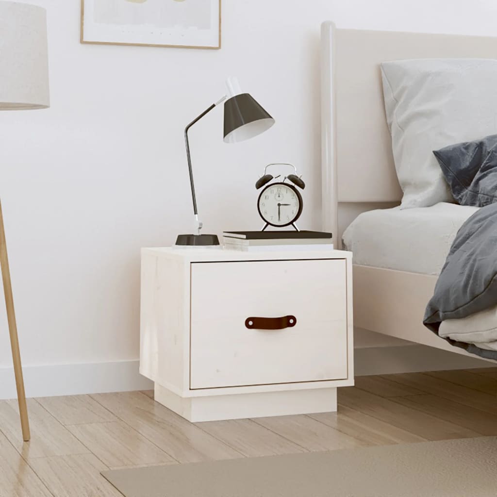 sengebord 40x34x35 cm massivt fyrretræ hvid billede