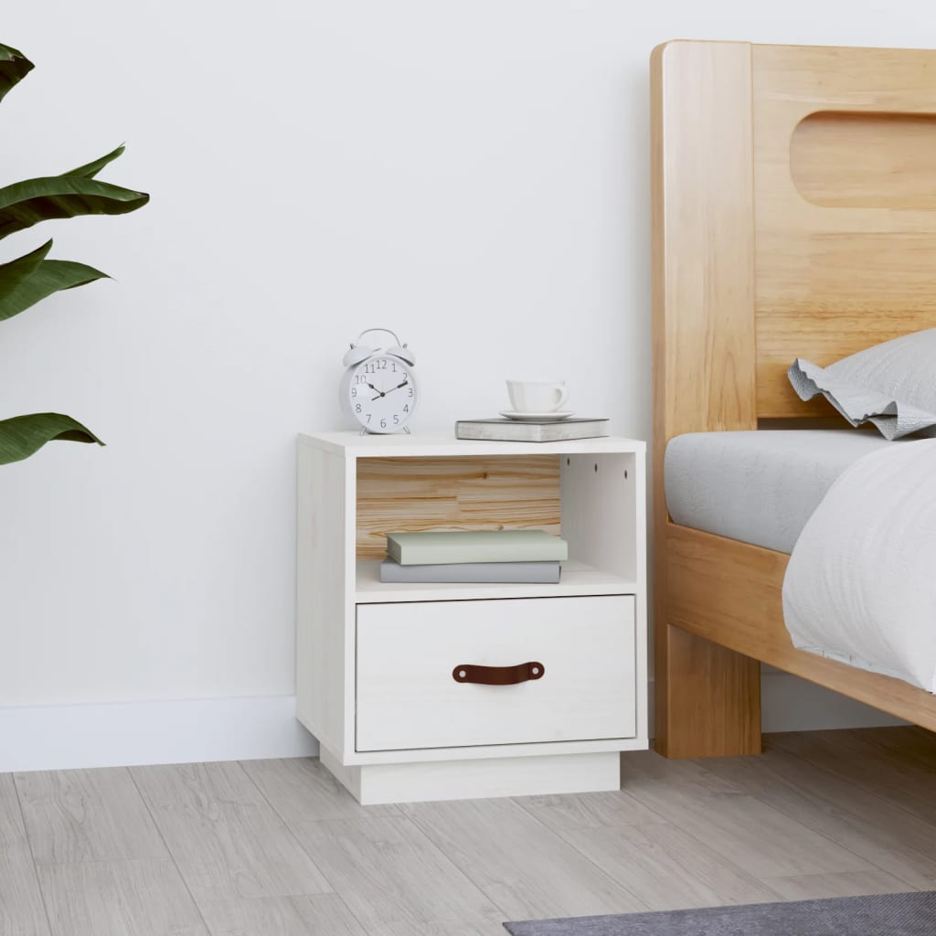 sengebord 40x34x45 cm massivt fyrretræ hvid billede