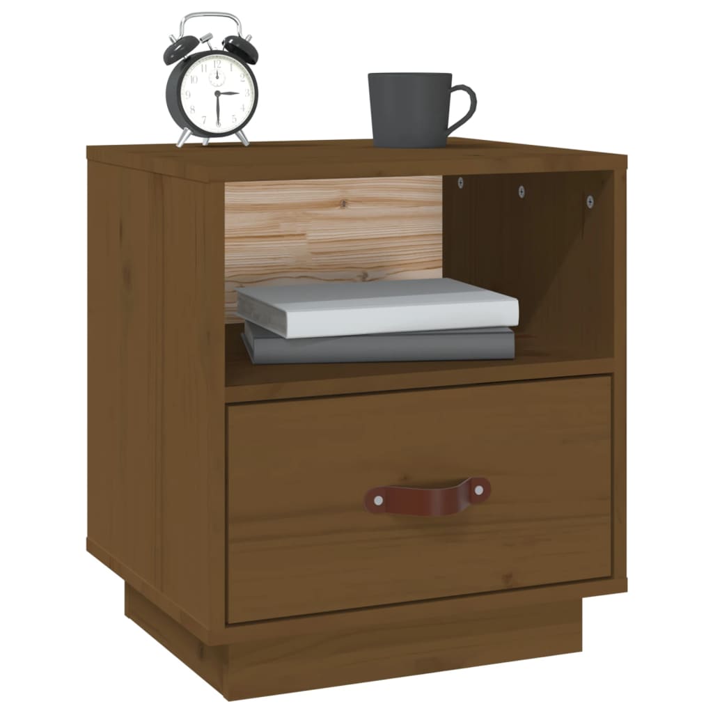 sengeborde 2 stk. 40x34x45 cm massivt fyrretræ gyldenbrun