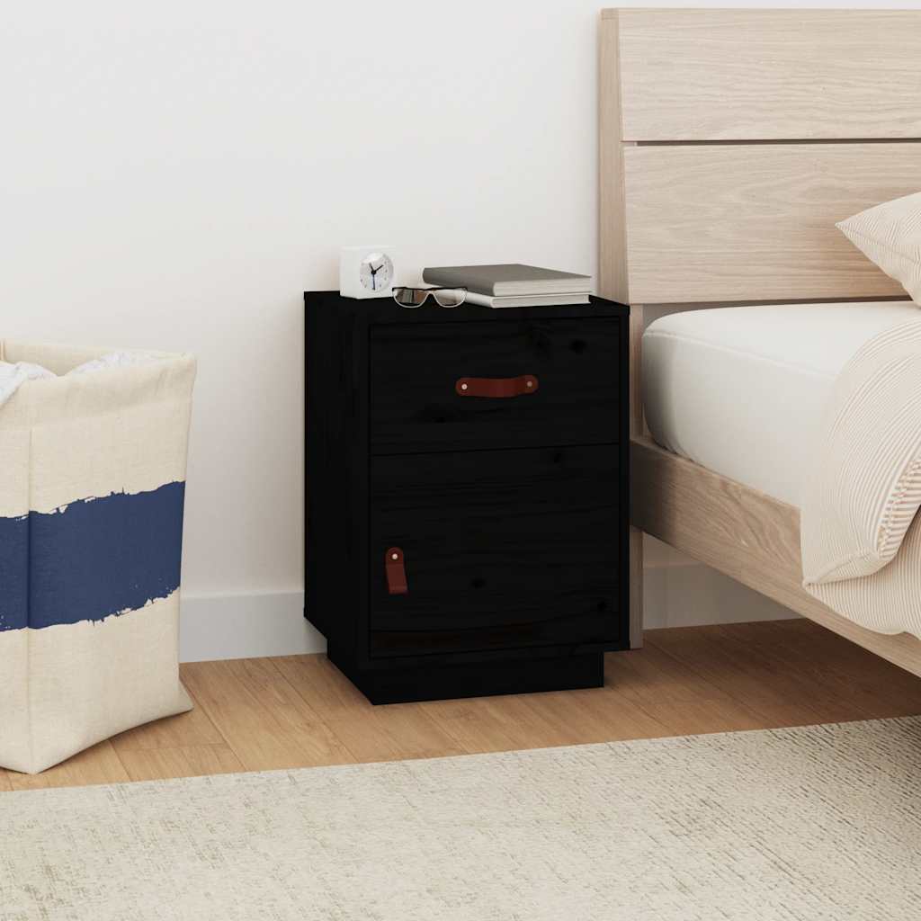 sengebord 40x34x55 cm massivt fyrretræ sort billede