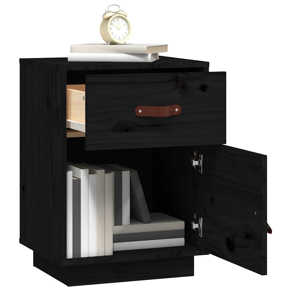 sengeborde 2 stk. 40x34x55 cm massivt fyrretræ sort