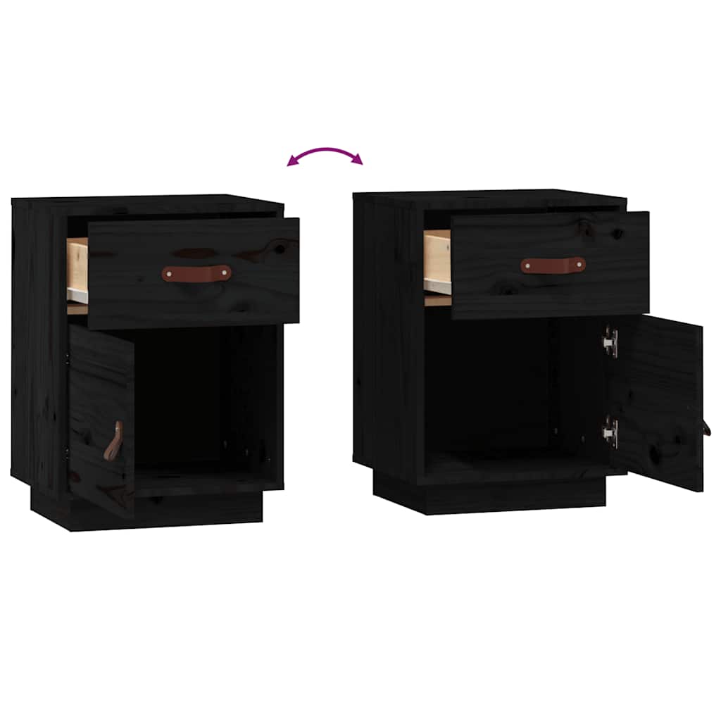 sengeborde 2 stk. 40x34x55 cm massivt fyrretræ sort