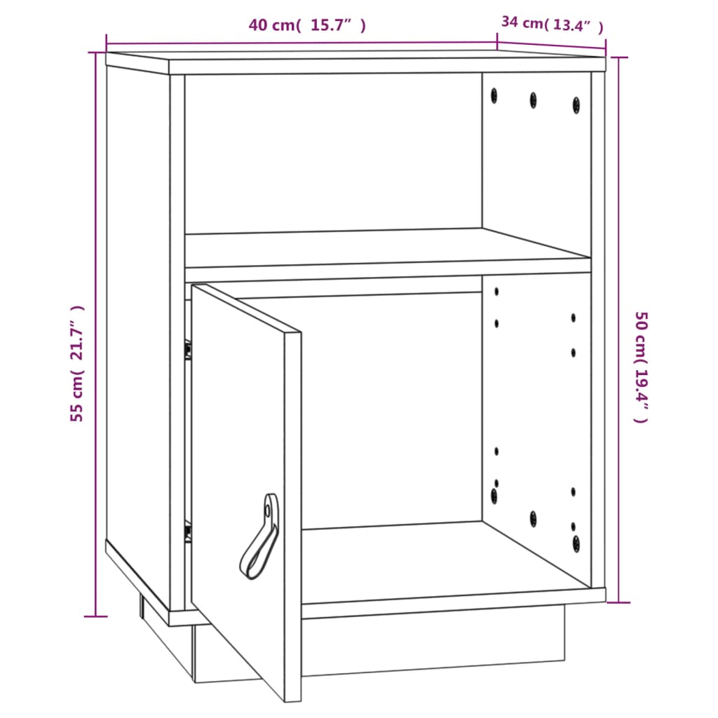 sengebord 40x34x55 cm massivt fyrretræ