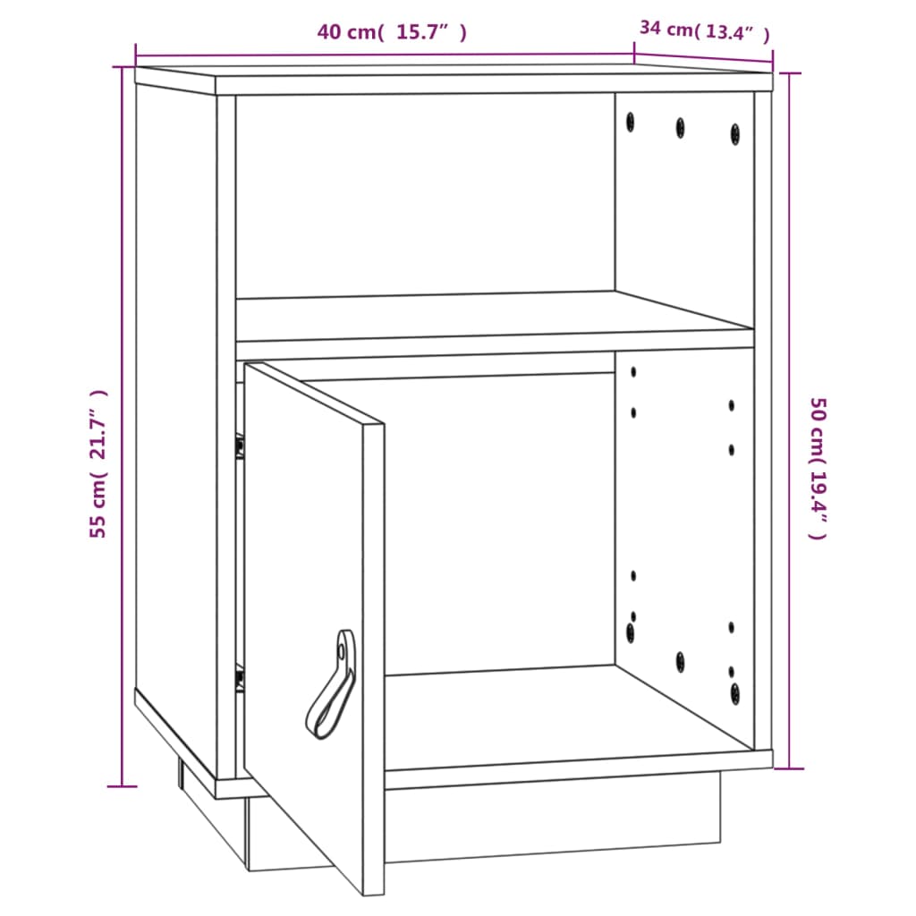 sengebord 40x34x55 cm massivt fyrretræ hvid
