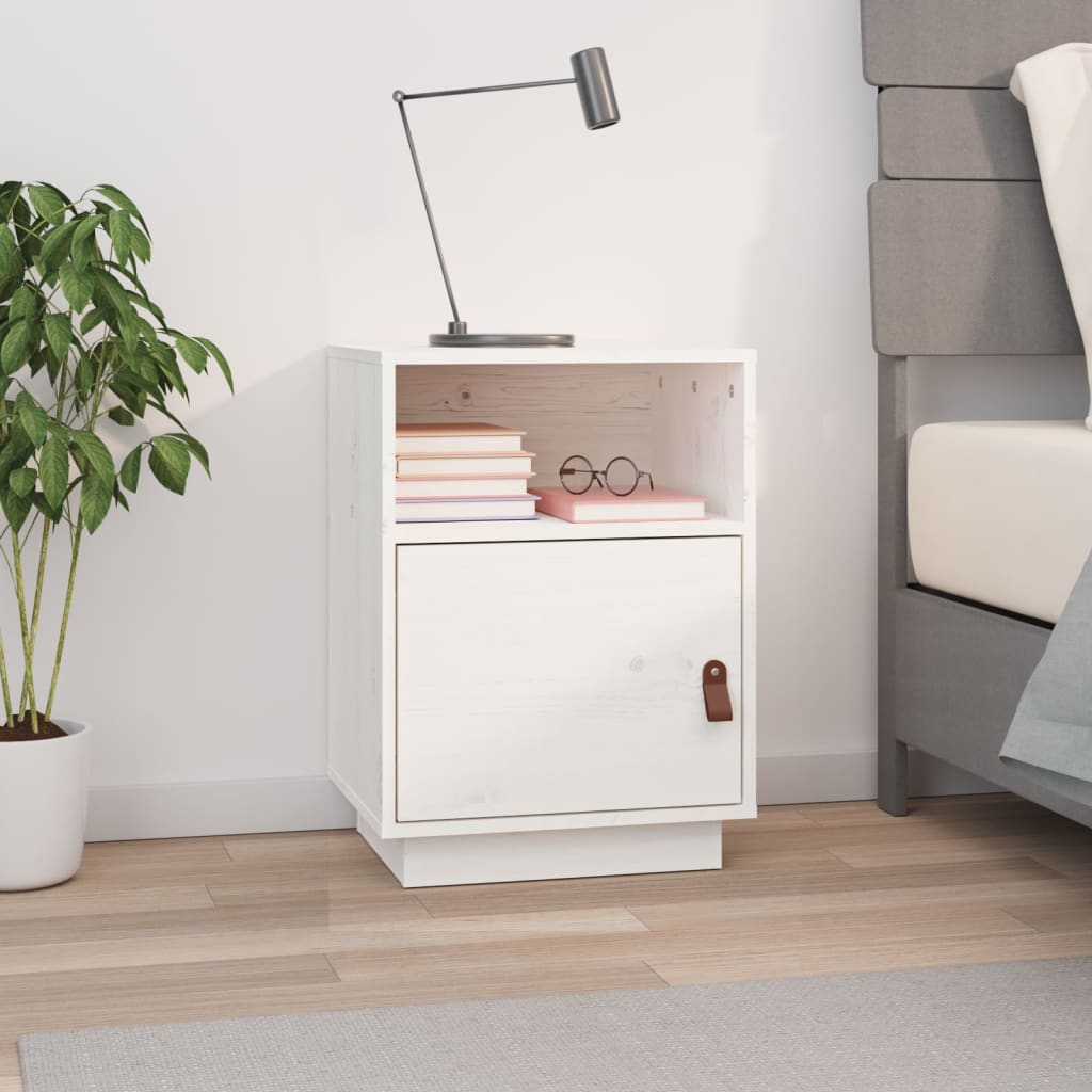 sengebord 40x34x55 cm massivt fyrretræ hvid billede