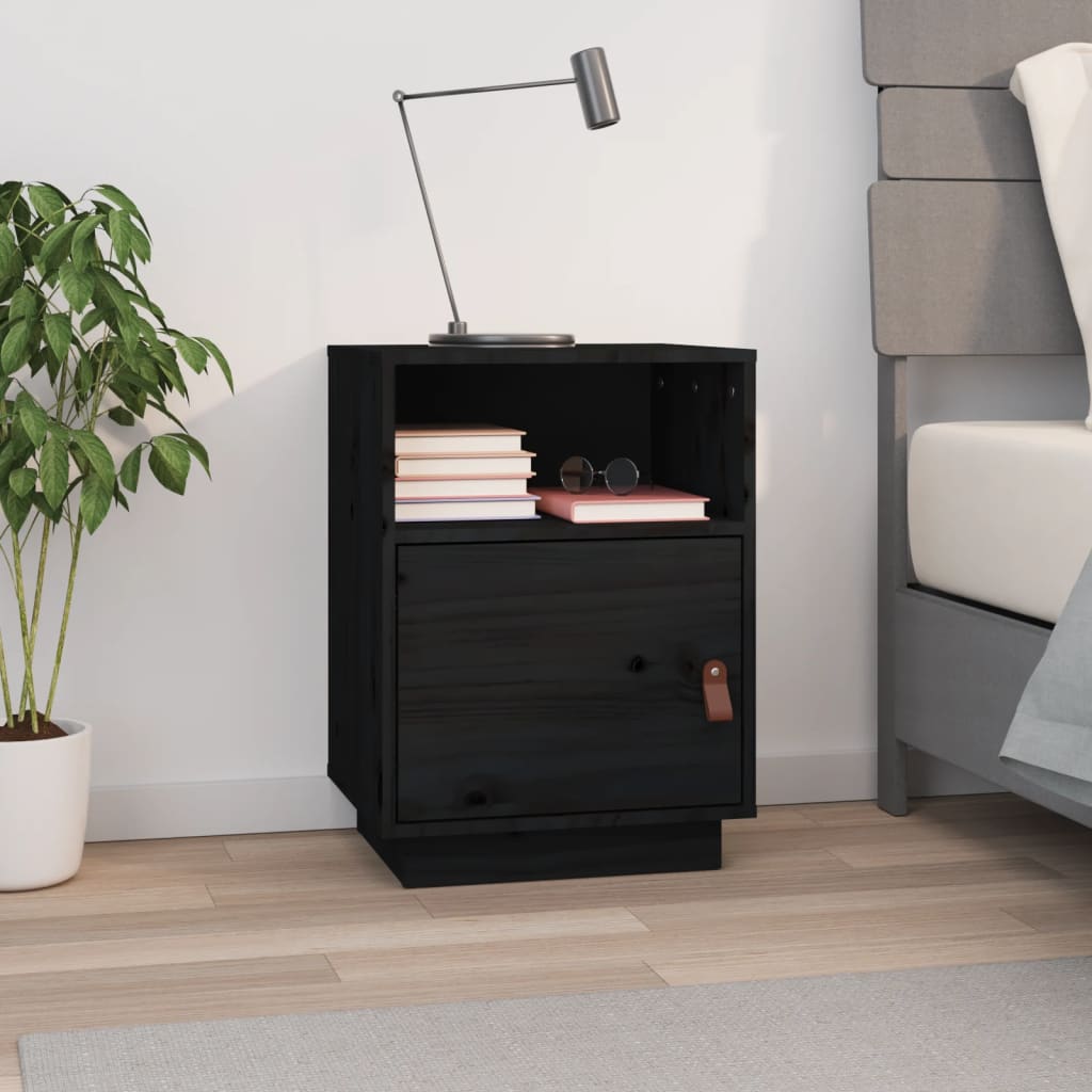 sengebord 40x34x55 cm massivt fyrretræ sort billede