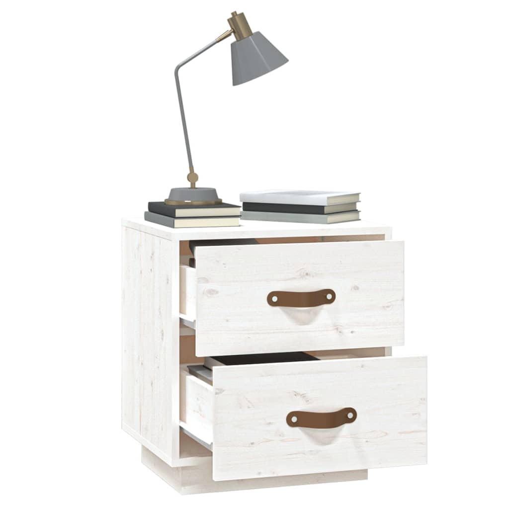 sengebord 40x34x45 cm massivt fyrretræ hvid