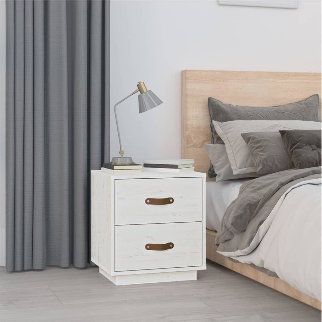 sengebord 40x34x45 cm massivt fyrretræ hvid billede