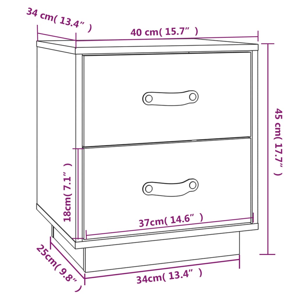 sengeborde 2 stk. 40x34x45 cm massivt fyrretræ hvid