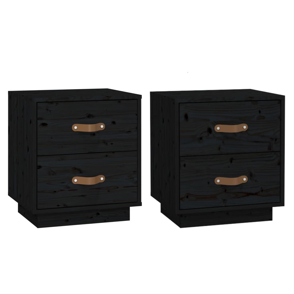 sengeborde 2 stk. 40x34x45 cm massivt fyrretræ sort