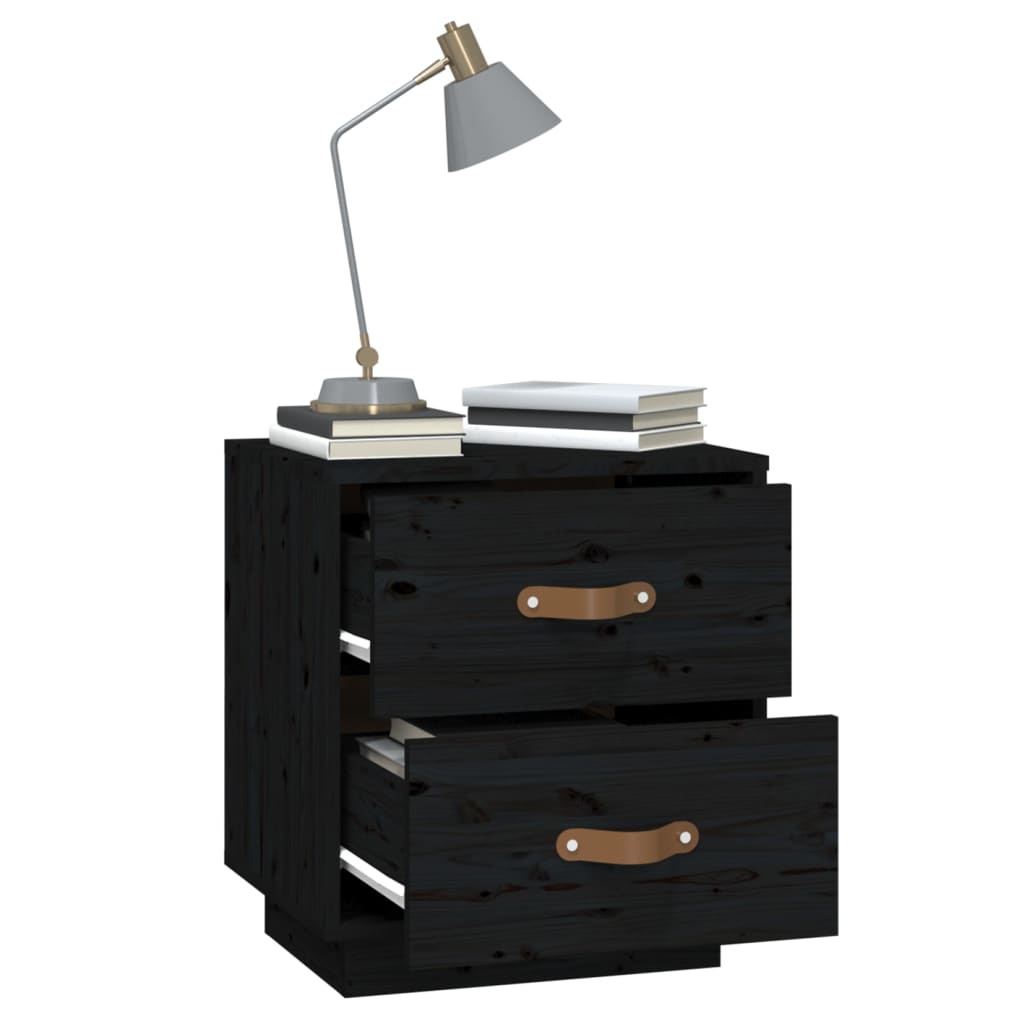 sengeborde 2 stk. 40x34x45 cm massivt fyrretræ sort