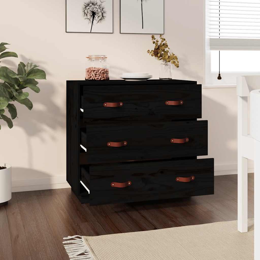 skænk 80x40x75 cm massivt fyrretræ sort