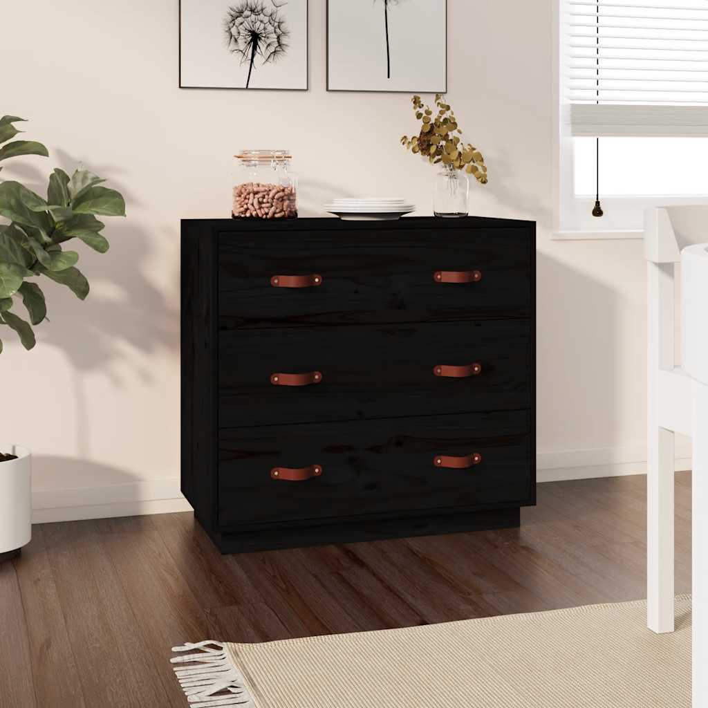skænk 80x40x75 cm massivt fyrretræ sort