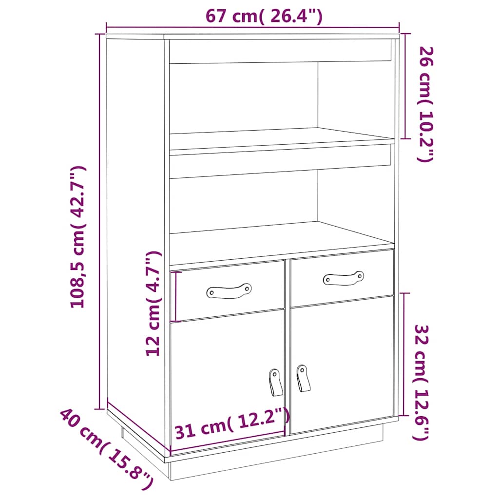 højskab 67x40x108,5 cm massivt fyrretræ sort