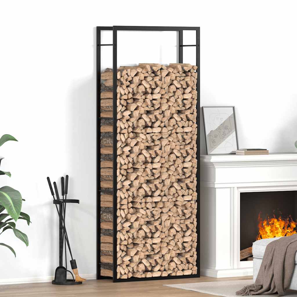 brændehylde mat sort 80x28x222 cm stål
