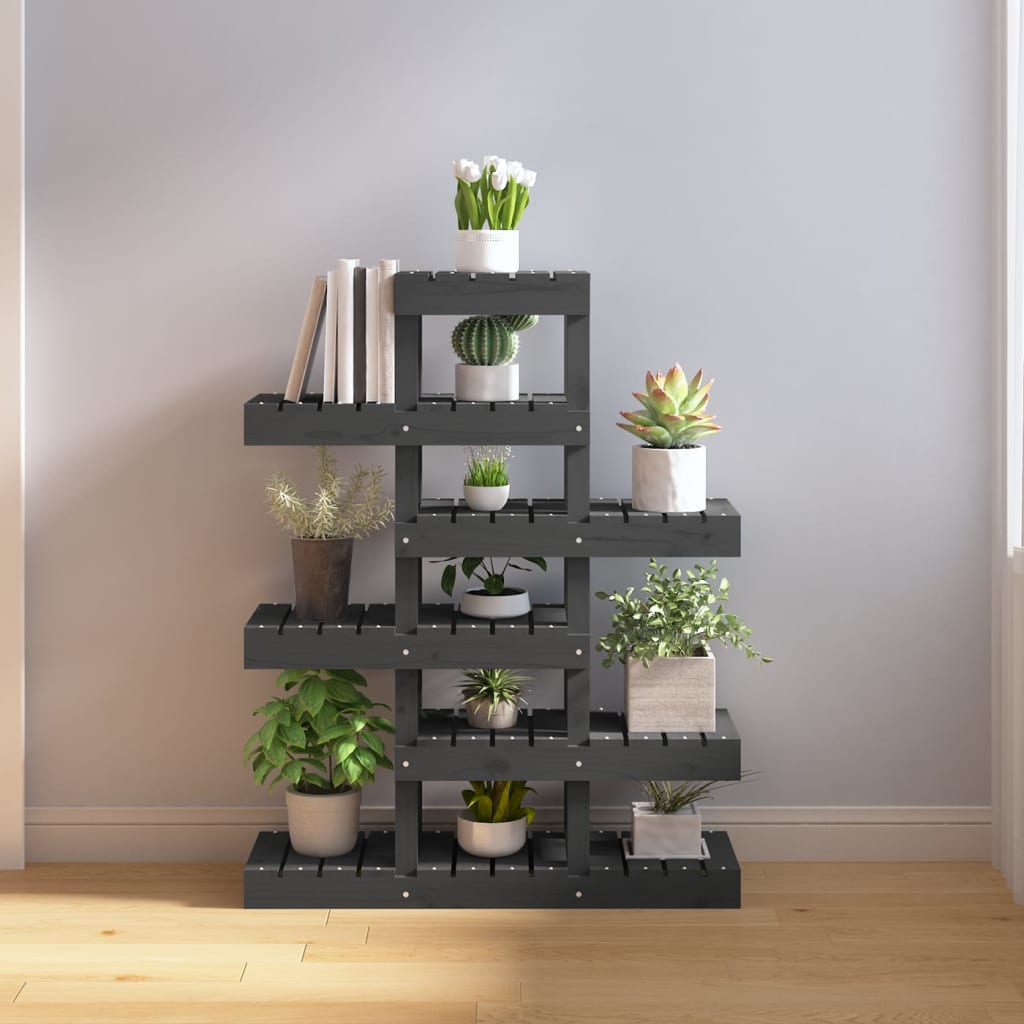 plantestativ 85x25x109,5 cm massivt fyrretræ grå billede