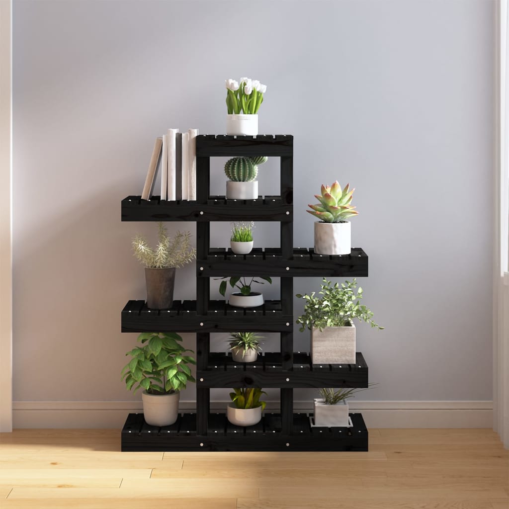 plantestativ 85x25x109,5 cm massivt fyrretræ sort billede