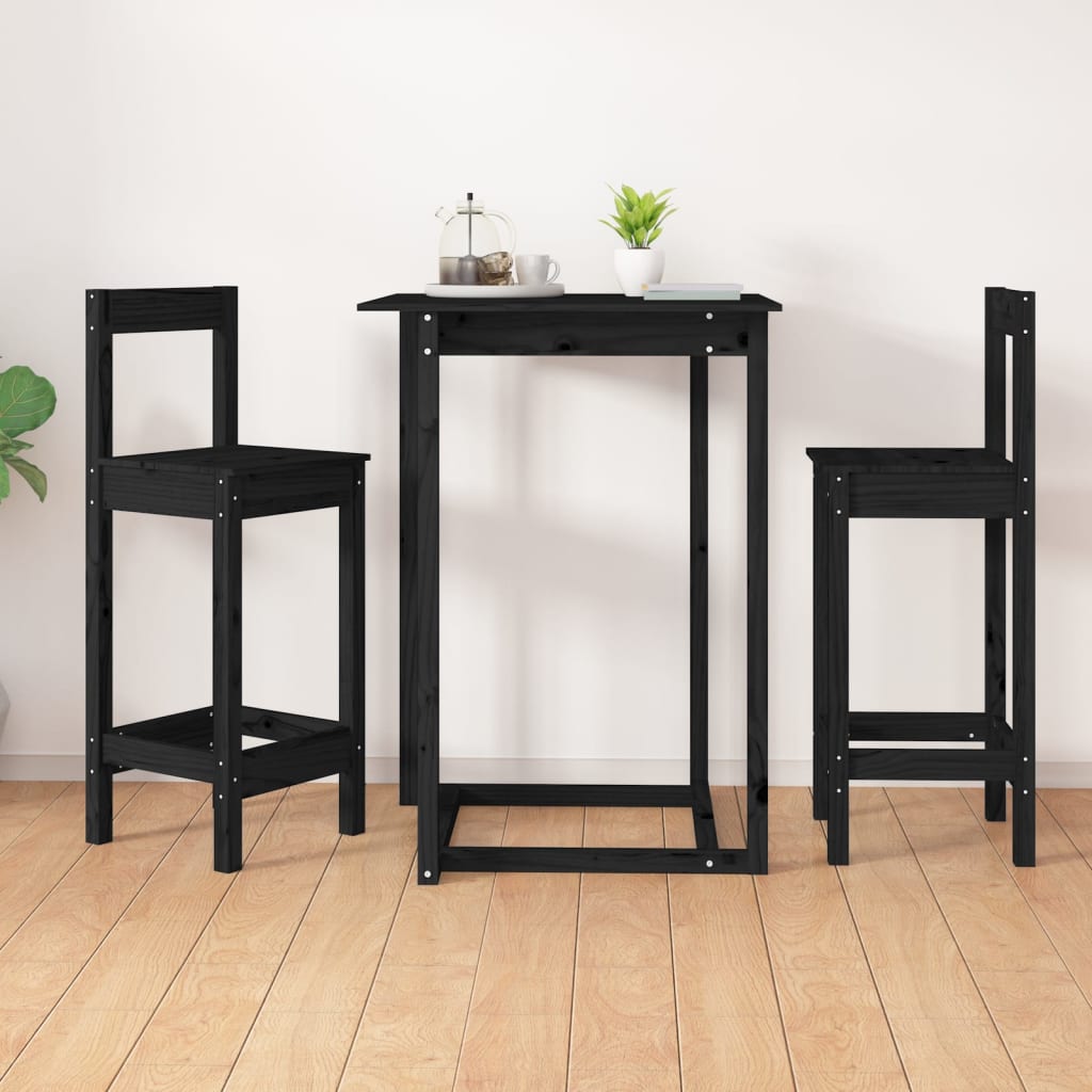 Barstole i massivt fyrretræ - 2 stk., sort, 40 × 41,5 × 112 cm