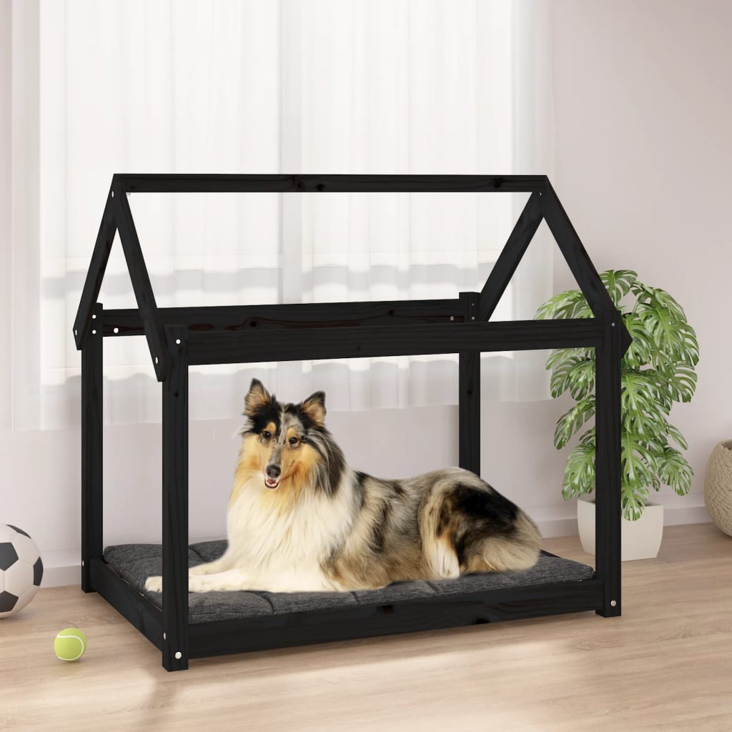 hundeseng 101x70x90 cm massivt fyrretræ sort
