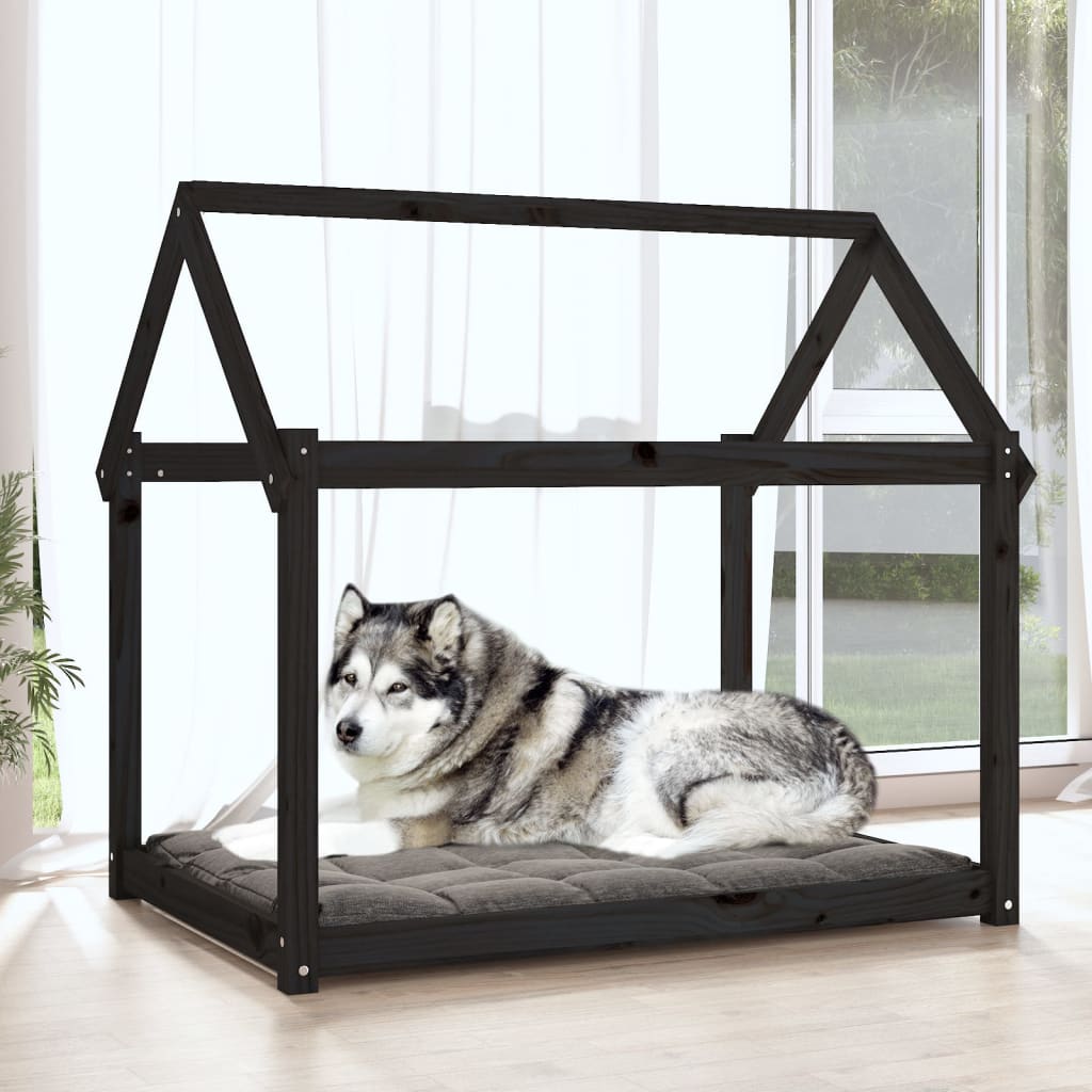 hundeseng 111x80x100 cm massivt fyrretræ sort