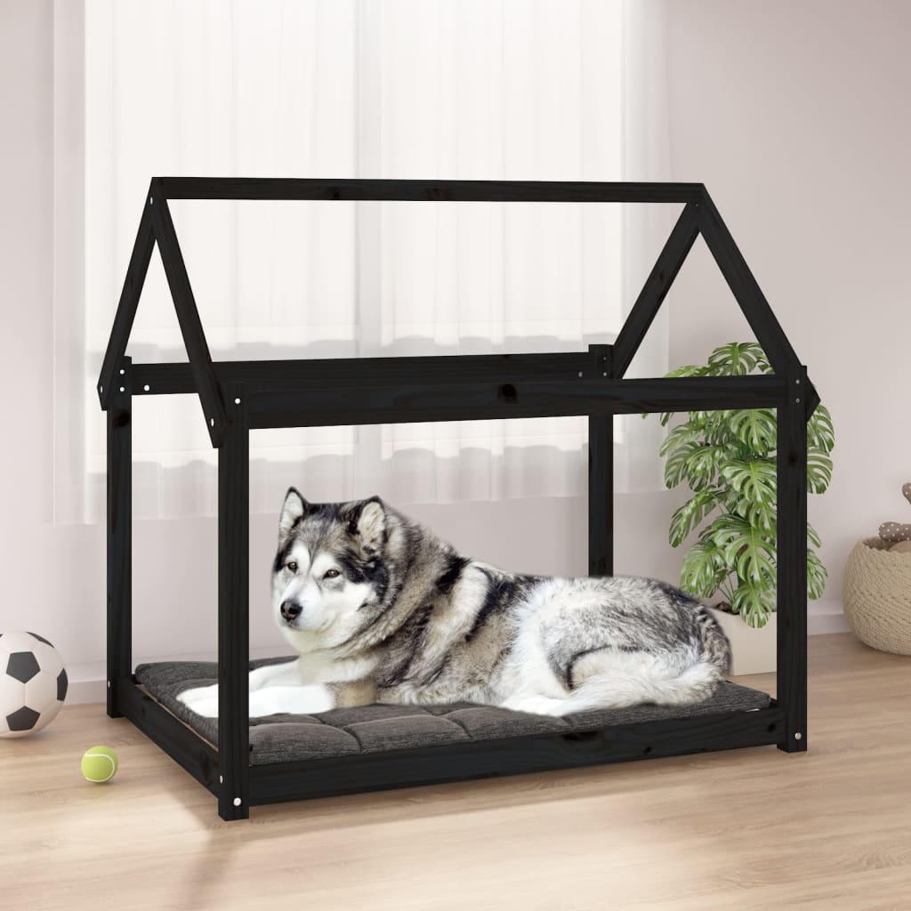 hundeseng 111x80x100 cm massivt fyrretræ sort